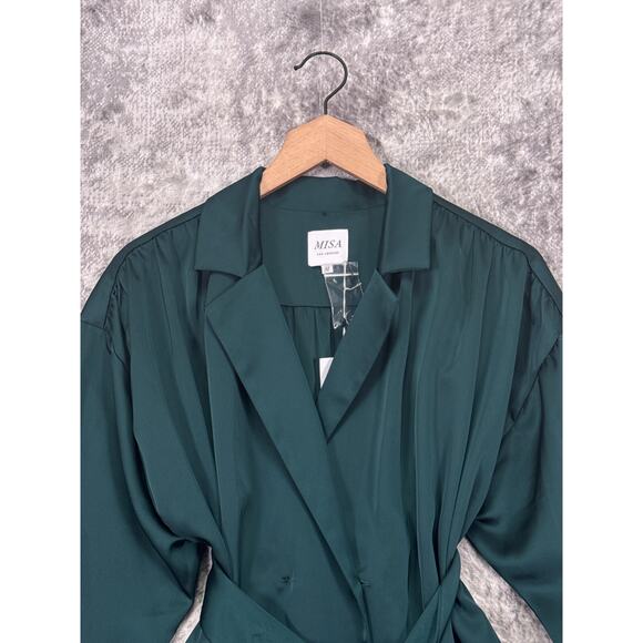 New MISA Los Angeles Top Medium Womens Emerald Green Satin Wrap Jacket Blouse - Picture 2 of 8